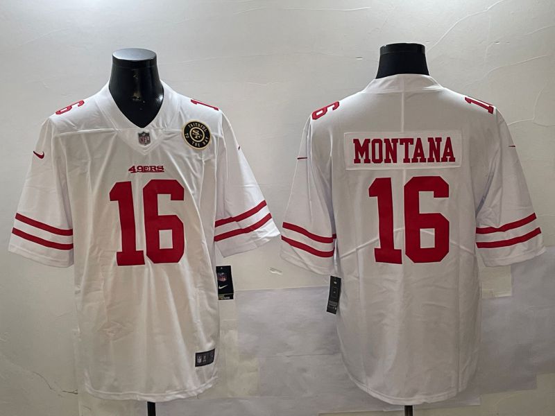 Men San Francisco 49ers #16 Montana White Second generation 2024 Nike Limited NFL Jersey style 01082